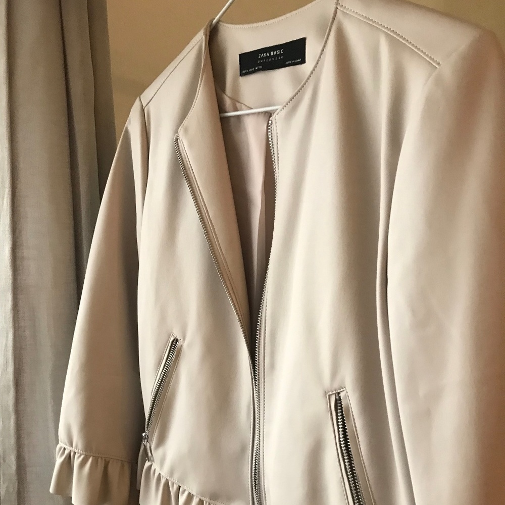 Feminine Faux Collarless Leather Jacket